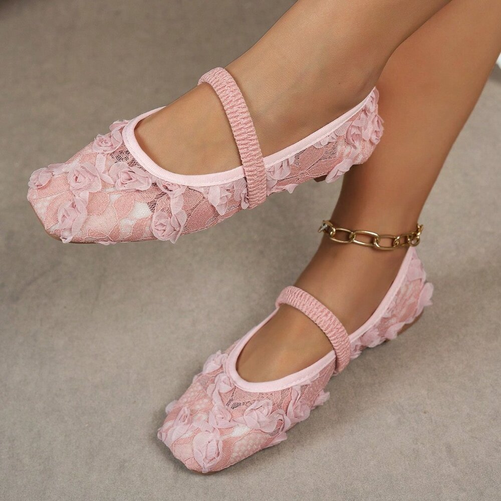 Pink Elegant Women's Floral Casual Plus Size Flat Loafers - Picture 2 of 6